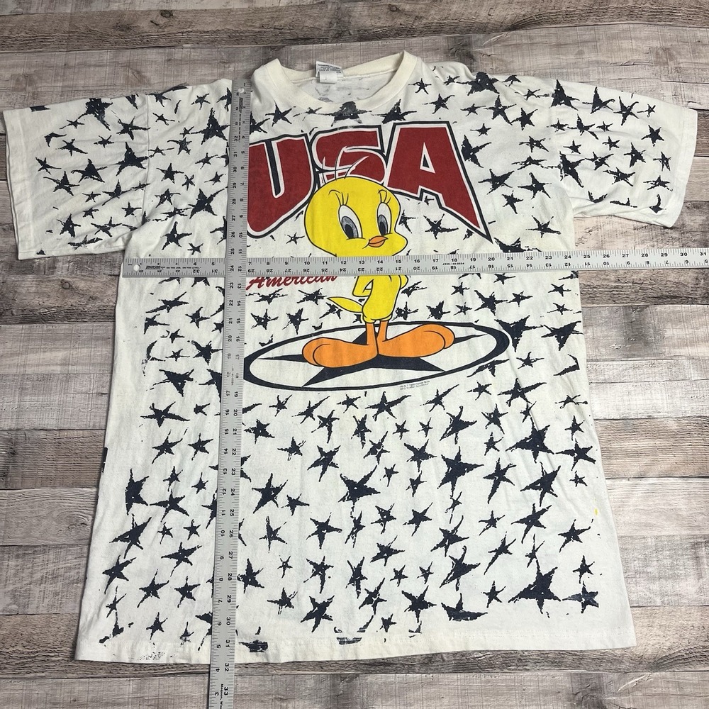 Tweety Shirt One Size Fits Most White Aop Vintage 90s American Pride USA - Picture 6 of 16
